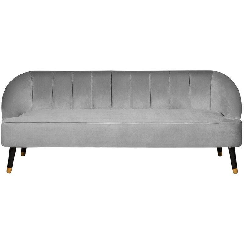 Modern Glam Velvet 3 Seater Channel Tufted Recessed Arms Light Grey Alsvag