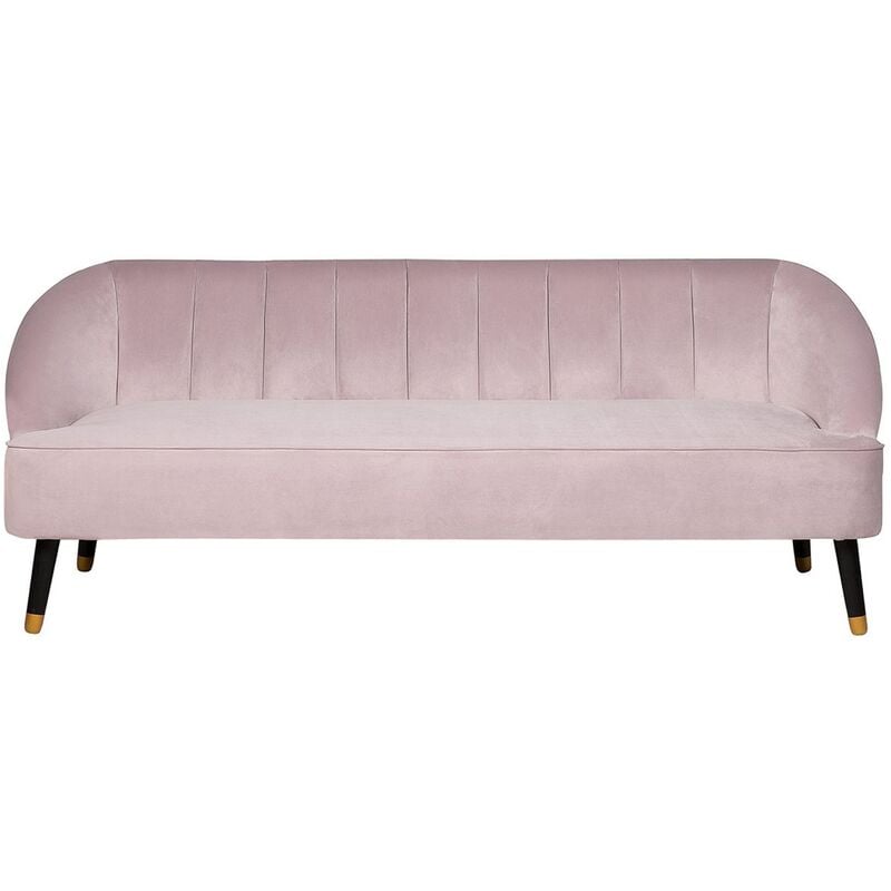 Modern Glam Velvet 3 Seater Channel Tufted Recessed Arms Pink Alsvag