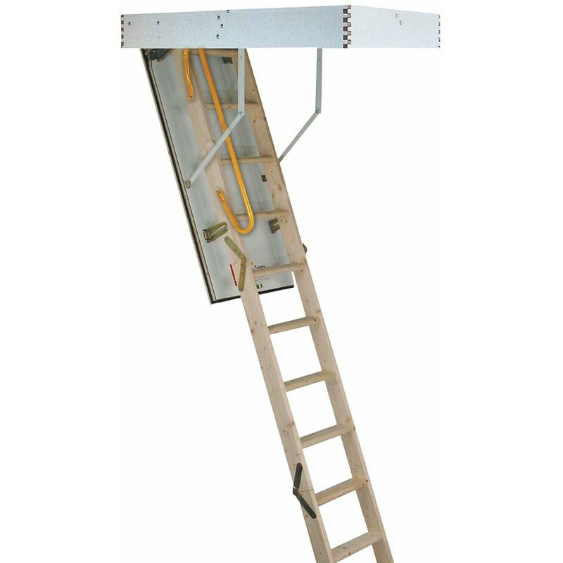 Loops - 3 Section Timber Folding Loft Ladder & Handle Hatch & Frame 2.8m Max Height