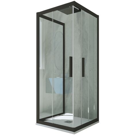 3-seitige Duschkabine 75x90x75 Klarglas Matt-Schwarz Kolors Trio