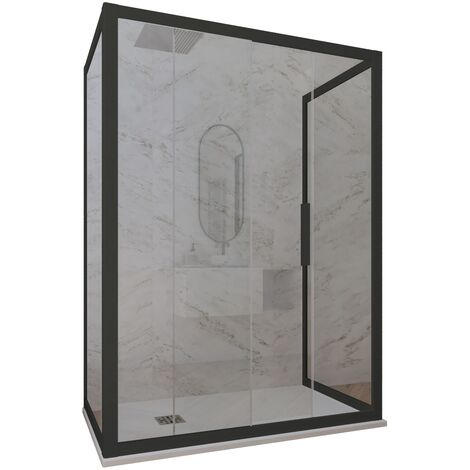 3-seitige Duschkabine 80x100x80 Klarglas Matt-Schwarz Deco Trio