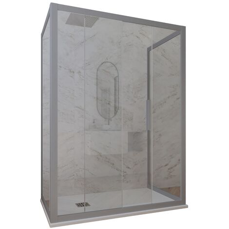 3-seitige Duschkabine 80x120x80 Klarglas Silver Deco Trio