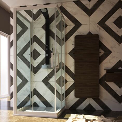3-seitige Duschkabine in pvc weisses Profil h 200 mod. Lite 75x120x75 cm Klarglas