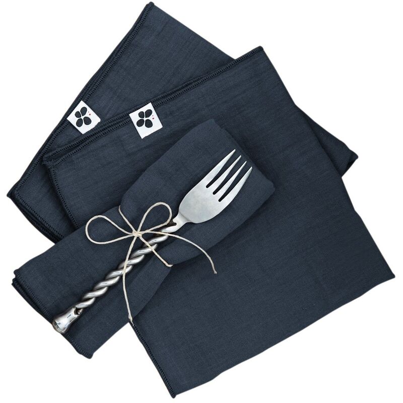 3 Serviettes de table en gaze de coton Bleu marine