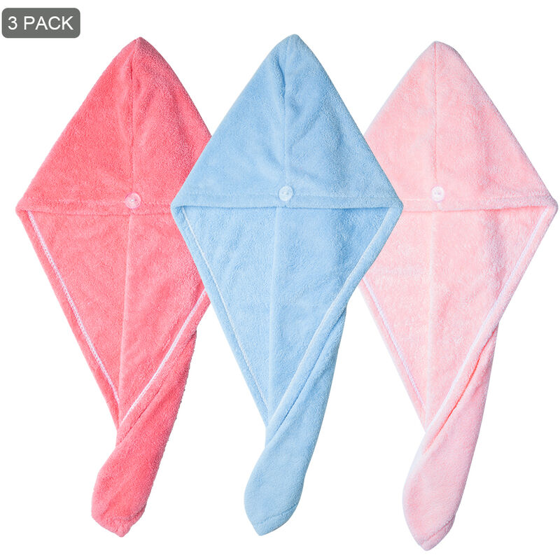 Asupermall - 3 Serviettes En Microfibre, Serviettes Pour Cheveux Secs, Bandeaux A Sechage Rapide, Rose + Rouge + Bleu