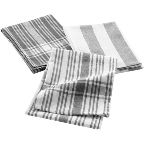 3 Serviettes torchons coton tisse 50 x 70 cm Bayados anthracite