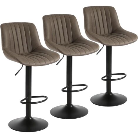 3 Set Modern Adjustable Bar Stools PU Leather Swivel Ergonomic Comfortable