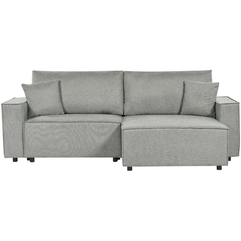 Beliani Ecksofa Grau Stoffbezug L-förmig 3-sitzer Schlafsofa Linksseitig Mit Stauraum Chaiselongue Modern Wohnzimmer Ausstattung Wohnecke Sitzecke