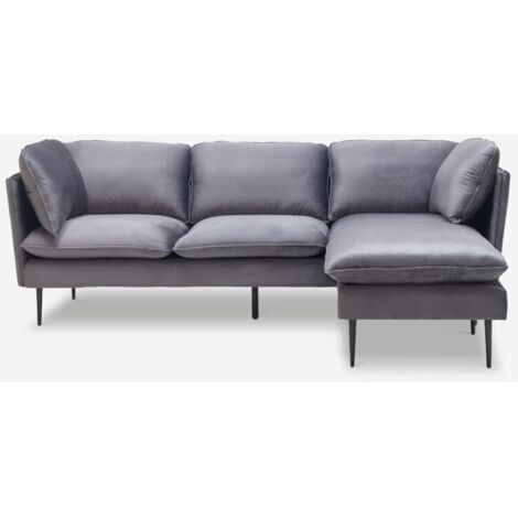 MODUS SOFÀ 3-Sitzer Ecksofa grau Samt Halbinsel schwarz Füße Sortes