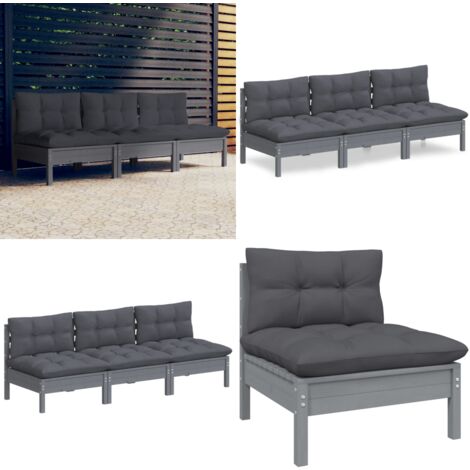 3-Sitzer-Gartensofa mit Anthrazit Kissen Massivholz Kiefer - Gartensofa - Outdoor Möbel - Terrassenmöbel - Lounge Set - Kiefernholz - Home & Living