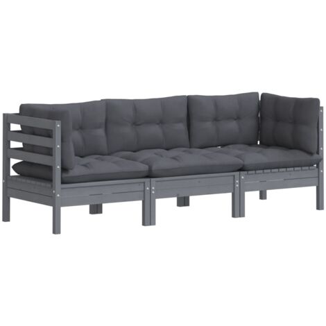 3-Sitzer-Gartensofa mit Anthrazit Kissen Massivholz Kiefer vidaXL