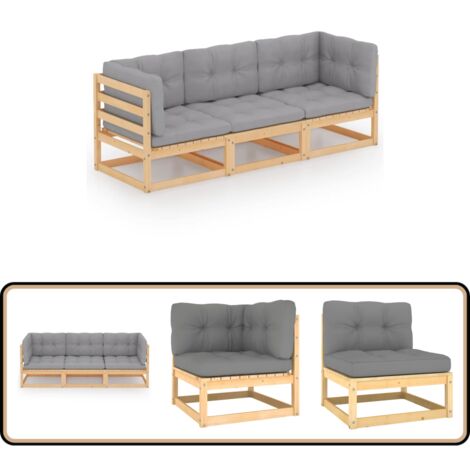 3-Sitzer-Gartensofa mit Kissen Kiefer Massivholz - Gartensofa - Holzsofa - Kiefernholz - Gartenmöbel - Balkonmöbel