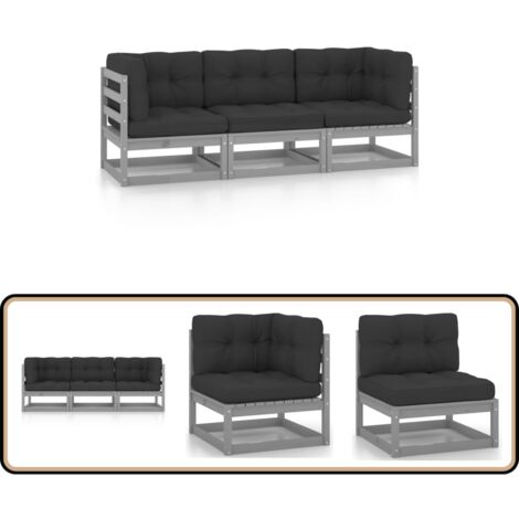 3-Sitzer-Gartensofa mit Kissen Kiefer Massivholz - Gartensofa - Kiefernholzmöbel - Gartenmöbel - Lounge Möbel - Esszimmergarnitur