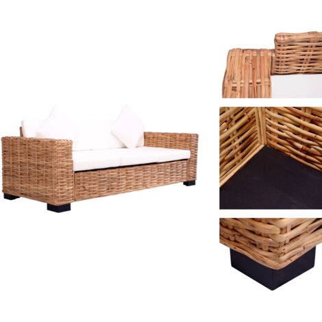 3-Sitzer Gartensofa Natürliches Rattan - Rattengartenmöbel - Outdoor-Sofa - Esszimmergarnitur - Balkonmöbel - Terrassenmöbel
