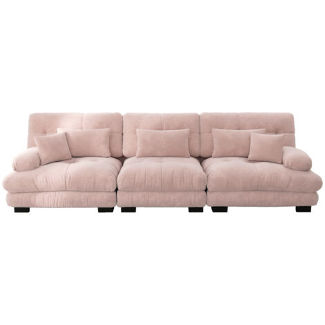 3-Sitzer Modulares Ecksofa mit Tiefensitz, Chenille Schlafsofa Komfortabel Gepolstert für Wohnzimmer, Apartment, Studio, Büro, Chenille Rosa