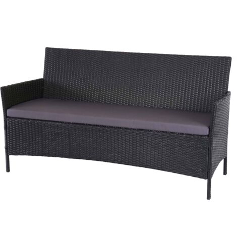 3-Sitzer Poly-Rattan Gartenbank Hamar, Sitzbank anthrazit, Kissen anthrazit