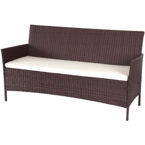 3-Sitzer Poly-Rattan Gartenbank Hamar, Sitzbank braun-meliert, Kissen creme