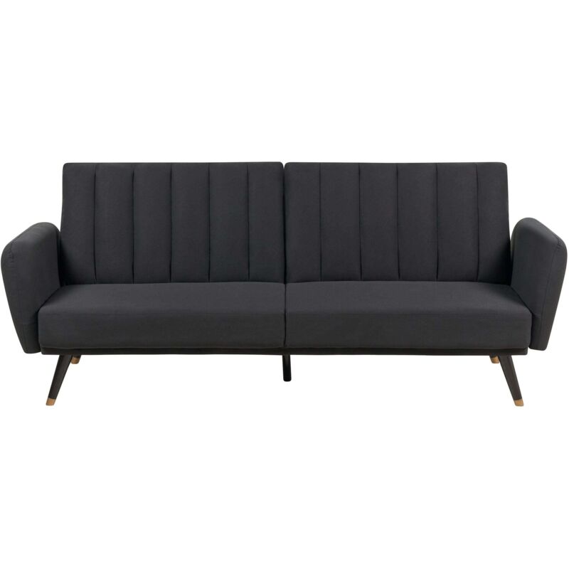 Beliani 3-sitzer Sofa Schwarz Stoffbezug Gesteppt Mit Schlaffunktion Hohen Holzbeinen Armlehnen Rückenlehne Verstellbar Klappbar Wohnzimmer Schlafsofa