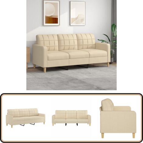 3-Sitzer-Sofa Creme 180 cm Stoff - 3-Sitzer Sofa - Wohnzimmersofa - Cremefarbenes Sofa - Modernes Sofa - Gemütliches Sofa