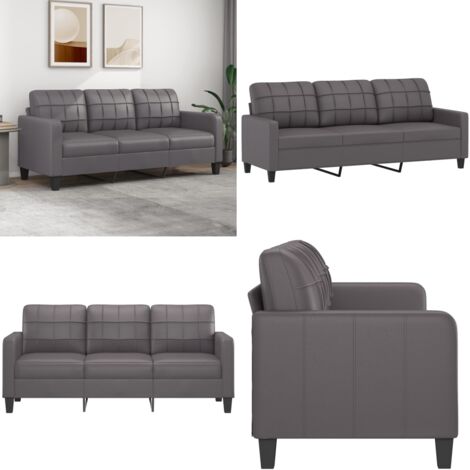 3-Sitzer-Sofa Grau 180 cm Kunstleder - Couch - 3-Sitzer Sofa - Wohncouch - Leder Sofa - Grau Couch - Home & Living