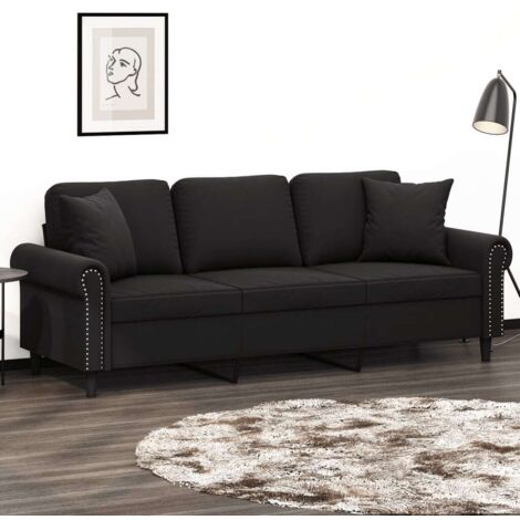 3-Sitzer Sofa mit Dekorationskissen schwarz 180 cm Samt