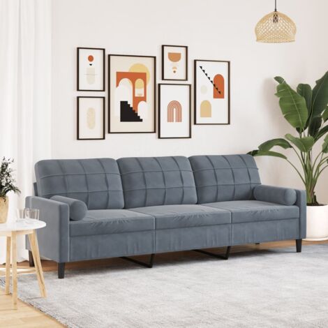 3-Sitzer Sofa mit dunkelgrauen Kissen 210 cm aus Samt