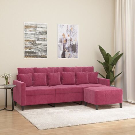 3-Sitzer Sofa mit Fußablage Bordeauxrot 180 cm Samt