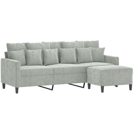 3-Sitzer Sofa mit Fußablage Hellgrau 180 cm Velours