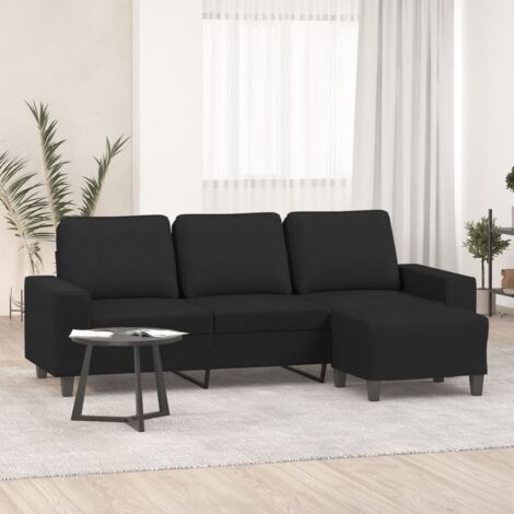 3-Sitzer Sofa mit Fußhocker Schwarz 180 cm Stoff