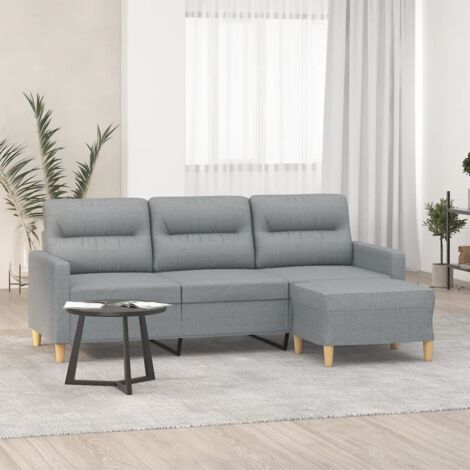 3-Sitzer Sofa mit Fußstütze Hellgrau 180 cm Stoff