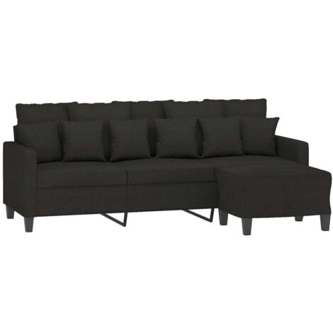 3-Sitzer Sofa mit Fußstütze Schwarz 180 cm Stoff