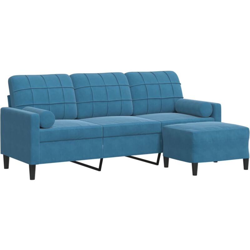 3-sitzer-sofa Mit Hocker Blau 180 Cm Samt Vidaxl 301041
