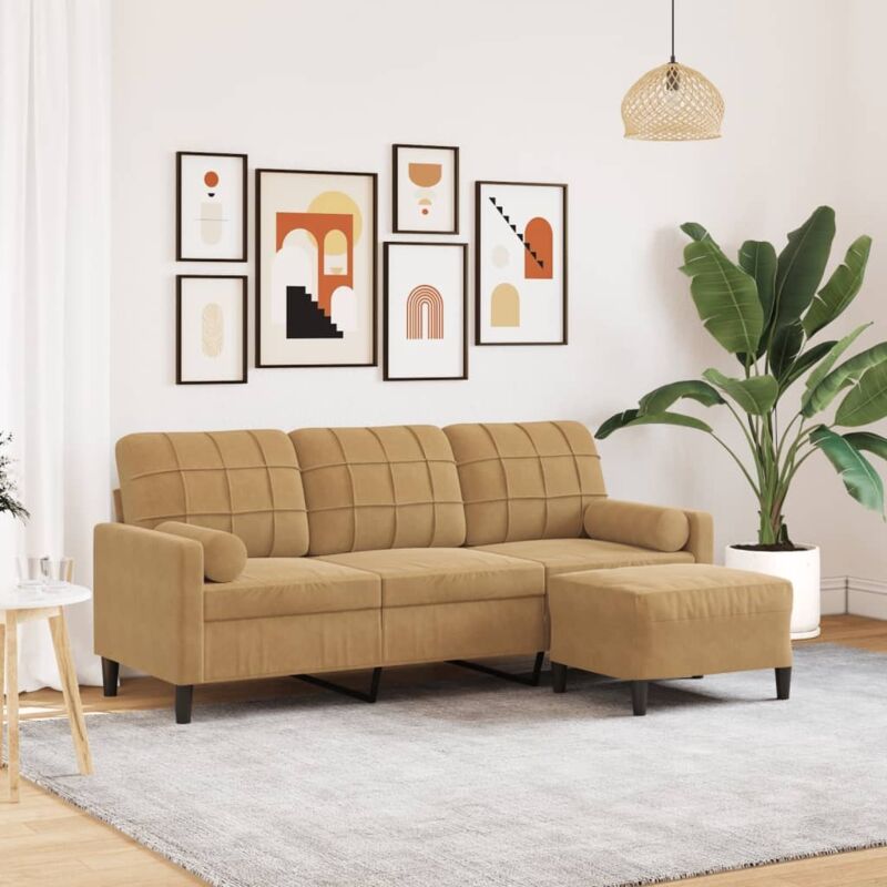 3-sitzer-sofa Mit Hocker Braun 180 Cm Samt Vidaxl