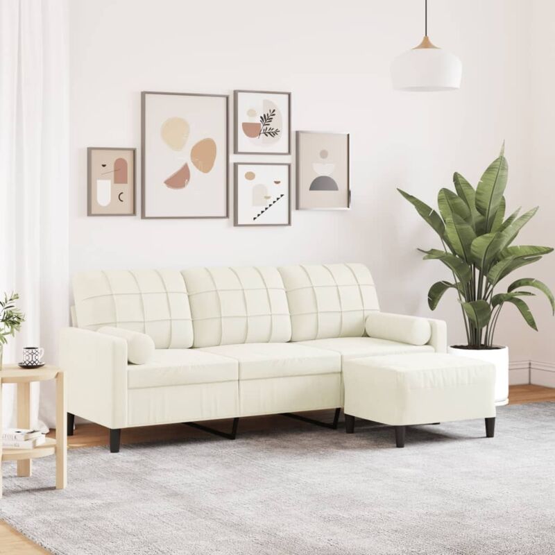 3-sitzer-sofa Mit Hocker Creme 180 Cm Samt Vidaxl144020
