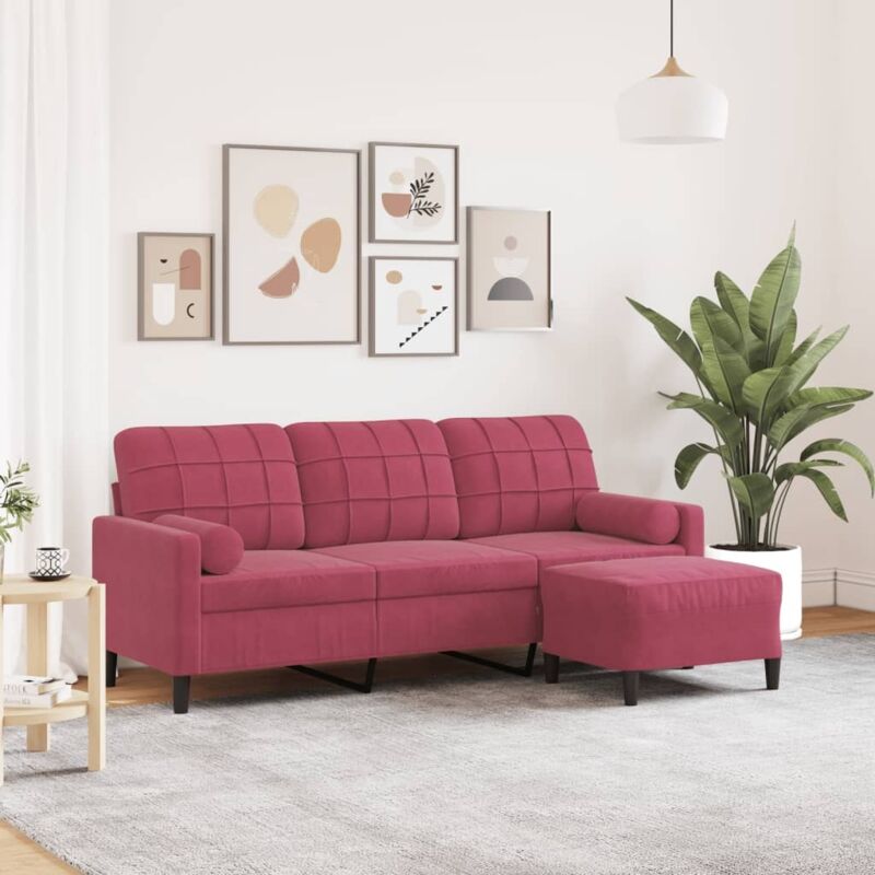 3-sitzer-sofa Mit Hocker Weinrot 180 Cm Samt Vidaxl