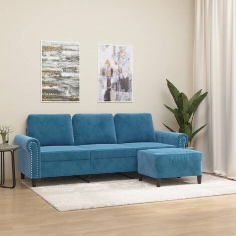 3-Sitzer-Sofa mit Hocker Blau 180 cm Samt vidaXL
