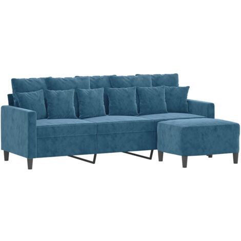3-Sitzer-Sofa mit Hocker Blau 180 cm Samt vidaXL
