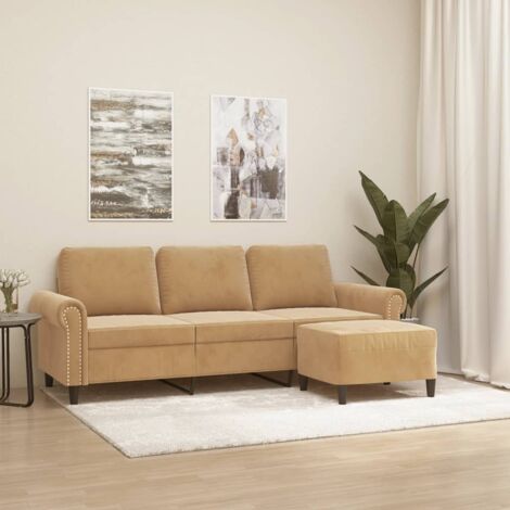 3-Sitzer-Sofa mit Hocker Braun 180 cm Samt vidaXL