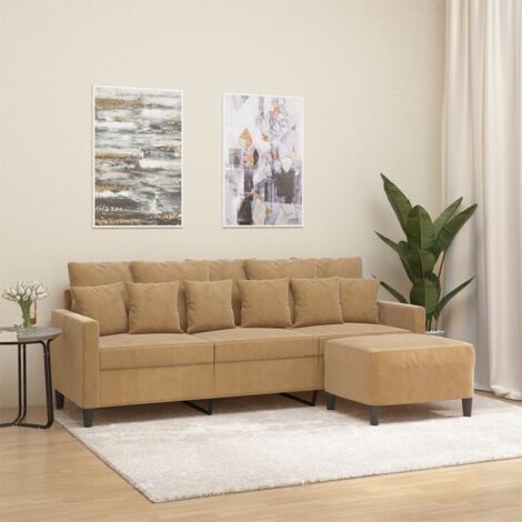 3-Sitzer-Sofa mit Hocker Braun 180 cm Samt vidaXL71620