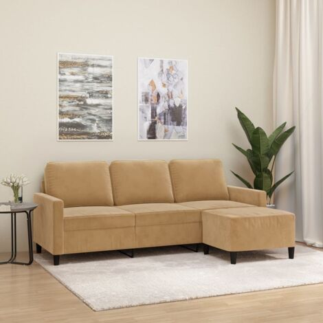 3-Sitzer-Sofa mit Hocker Braun 180 cm Samt vidaXL889745