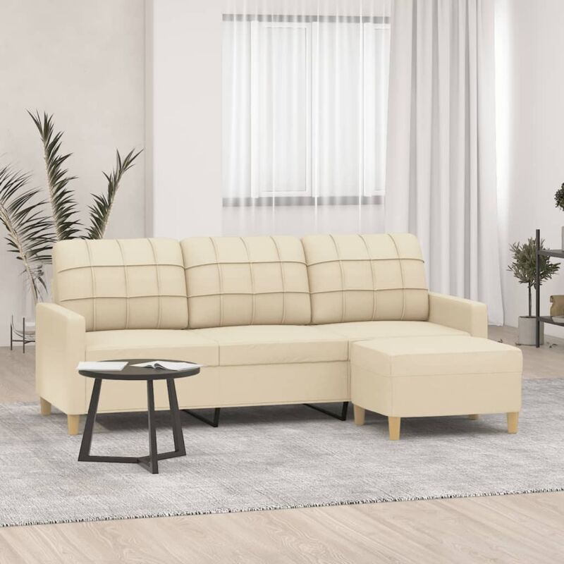3-sitzer-sofa Mit Hocker Creme 180 Cm Stoff - Vidaxl