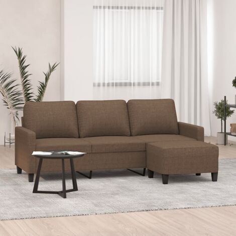 3-Sitzer-Sofa mit Hocker Braun 180 cm Stoff vidaXL