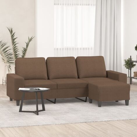 3-Sitzer-Sofa mit Hocker Braun 180 cm Stoff vidaXL