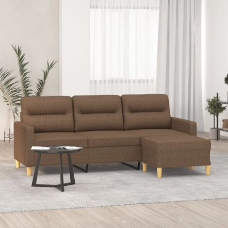 3-Sitzer-Sofa mit Hocker Braun 180 cm Stoff vidaXL