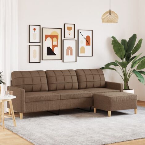 3-Sitzer-Sofa mit Hocker Braun 210 cm Stoff vidaXL