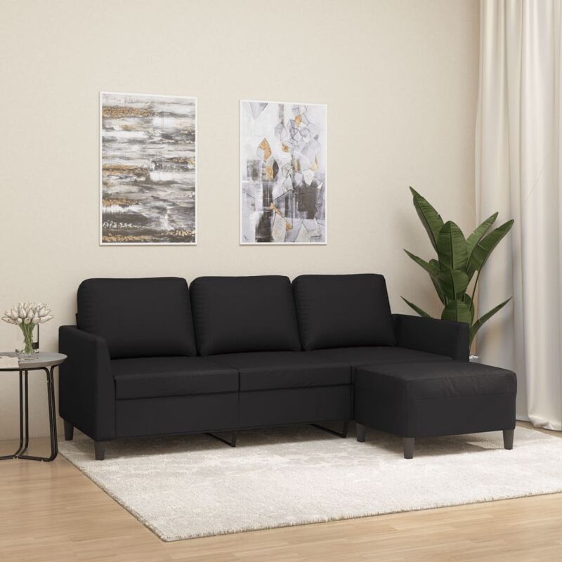 3-sitzer-sofa Mit Hocker Schwarz 180 Cm Kunstleder - Vidaxl