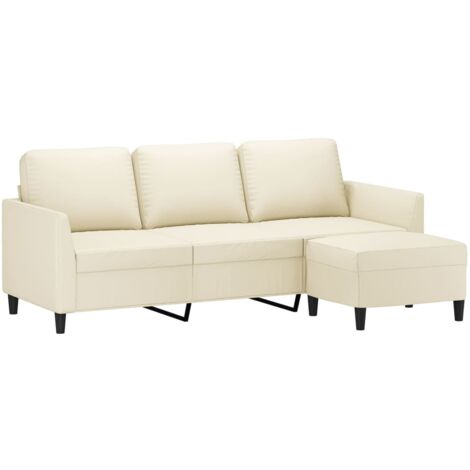 3-Sitzer-Sofa mit Hocker Creme 180 cm Kunstleder vidaXL