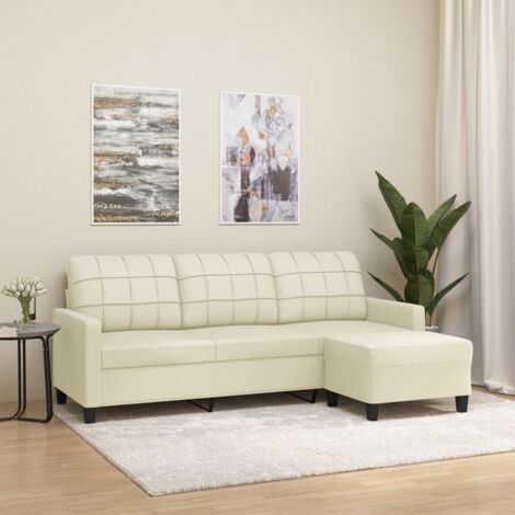 3-Sitzer-Sofa mit Hocker Creme 180 cm Kunstleder vidaXL