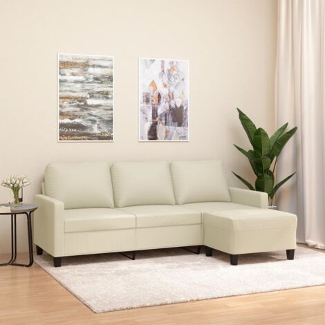 3-Sitzer-Sofa mit Hocker Creme 180 cm Kunstleder vidaXL