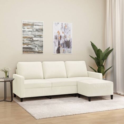 3-Sitzer-Sofa mit Hocker Creme 180 cm Samt vidaXL633630